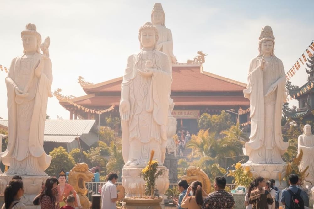 Nhiều người đến chùa dâng hương, cúng bái để cầu tài lộc, cầu an.